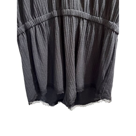 Victorias Secret Black Ribbed Button-Up Romper With Lace Hem L/XL - Picture 2 of 6